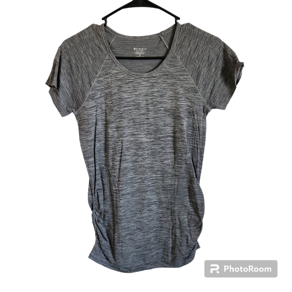 Athleta Grey Fast Track Ruched Activewear Athletic Short Sleeve T- Shirt Top M